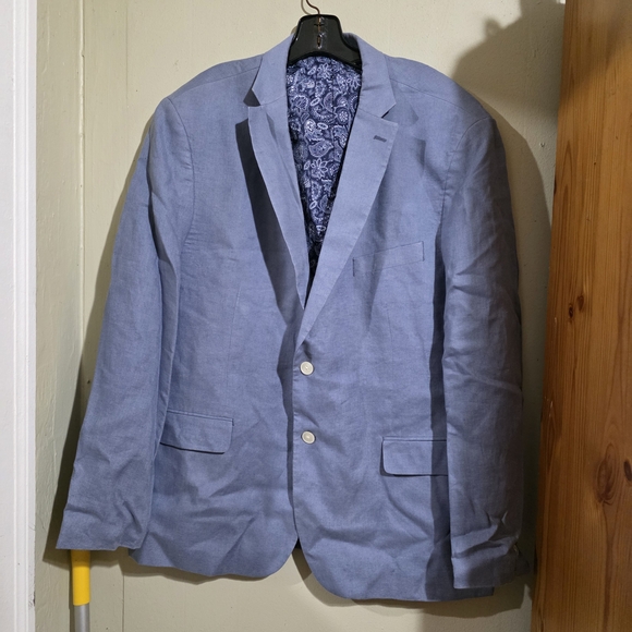 Lauren Ralph Lauren Light Blue Linen Blend Blazer with Paisley Lining